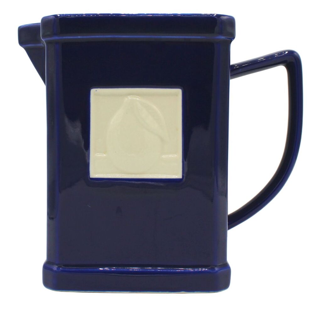 Vintage Cobalt Blue Pitcher Ceramic Roshco Tileware Fruit Inlay Kitchen Display